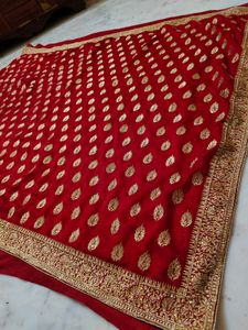 Red &amp; Gold Embroidered Saree