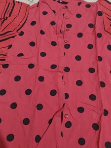 Red Polka Dot Top With Side Frill