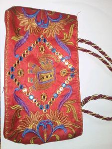 Womens Red With Golden Hand Bag.