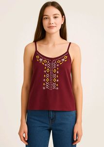 Embroidered Maroon Tank Top