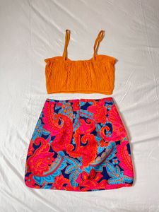 Patterned Mini Skirt Set