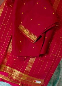 red ♥️ &amp; Gold Checked Saree 3 pis with paticoat
