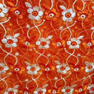 Orange Chikankari Saree