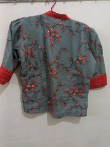 Floral Embroidered Gray Jacket