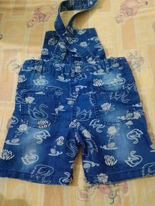 Swan Print Denim Overalls