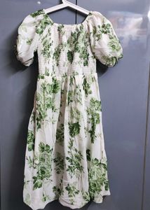 Fit And Flare Flower Green Dress