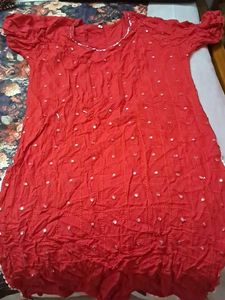 Mirror Work Red Kurti