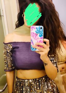 Off Shoulder Mirror Work Lehenga