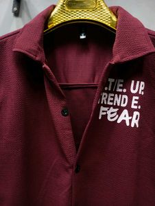 Maroon Knit, Rubber Printed, Shirt (Oversized Fit)