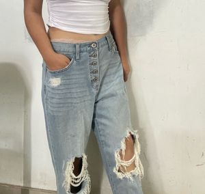 🌈Distressed Button-Fly Jeans🩷
