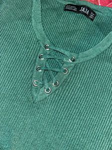 Green Lace-Up Knit Top
