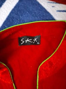 Red Embroidered Ethnic Kurta