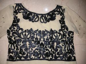 Elegant Cream & Black Embroidered Top