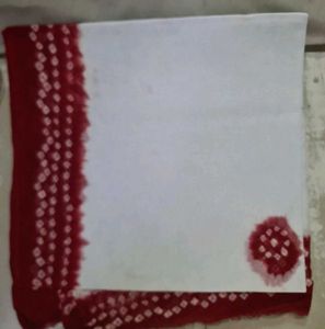 Red and White Bandhani Cotton Fabric Dupatta