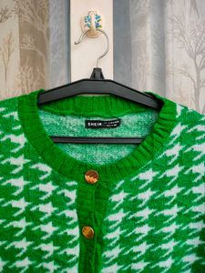 Shein Green White Cardigan