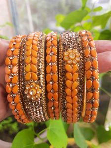 Mustard Yellow &amp; Gold Beaded Bangles