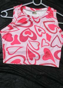 Pink Heart Print Tank Top