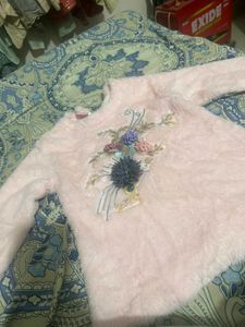 Pink Fuzzy Floral Sweater