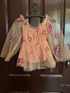 Floral Peach Net Off-Shoulder Top