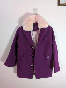 Purple Coat Faux Fur Collar