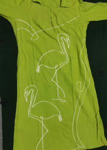 Green Flamingo Print Kurta