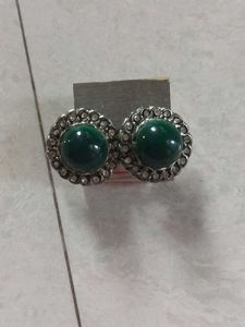Green Stone Stud Earrings