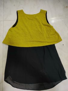 Mustard And Black Mesh top