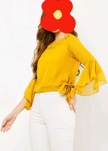 Georgette Crop Top: Sheer dot Design, Trendy Bell