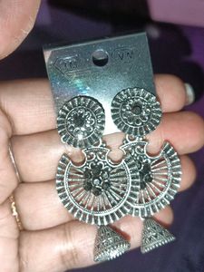 Boho Silver Jhumka Earrings