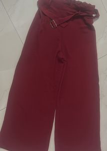 Chic Maroon Paperbag Waist Pants