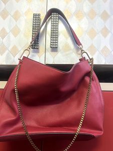 Red Shoulder Bag with Gold Chain