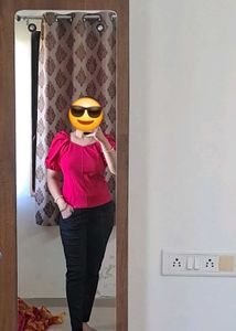 Pink Puff Sleeve Top and Black Jeans