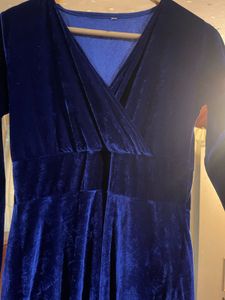 Elegant Navy Blue  Velvet Maxi Dress