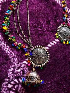 Oxidised Earrings With Mang Tika