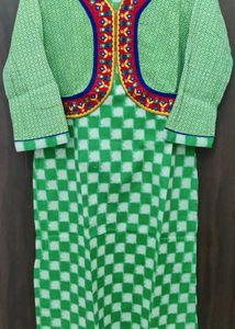 Green & White Kurta