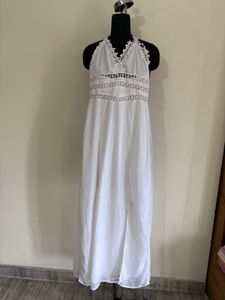 White Crochet Halter Neck Dress