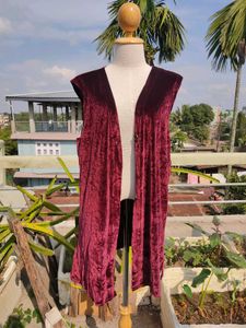 Velvet Maroon Sleeveless Vest