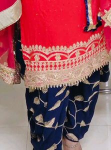 Red &amp; Blue Embroidered Salwar Suit