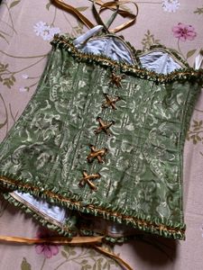 💚🌿 Elegant Sage Green Brocade Corset