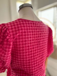 Pink Gingham Tie-Front Top