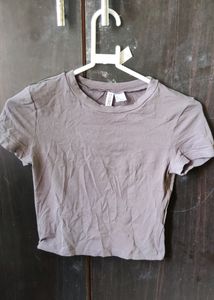 H&M Cropped Tee In Grey