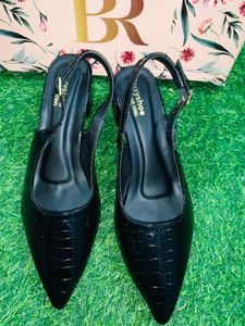 Black Pointed Slingback Heels