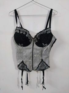 EUROPEAN Y2K METALLIC SILVER BUSTIER CORSET