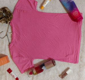 Cute Pink Ribbed Body Hugging Cropped Tee