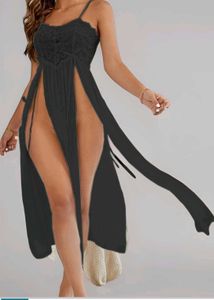 Black Lace Slit Dress