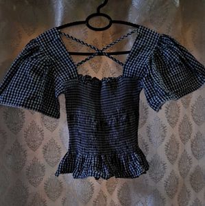 Gingham Puff Sleeve Top