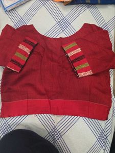 Peach Embroidered  Red Blouse Combo