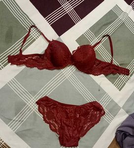 maroon  Lace Lingerie Set