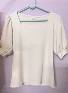 Cream Square Neck Puff Sleeve Top