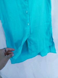 Women blue Solid Sleeveless Shirt